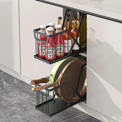 Produktbild von Ausziehbarer Spülenschrank Organizer - Metall Ablagekorb - Unterschrank Küche/Badezimmer - Unter der Spüle - 1 Etage - 2er Set