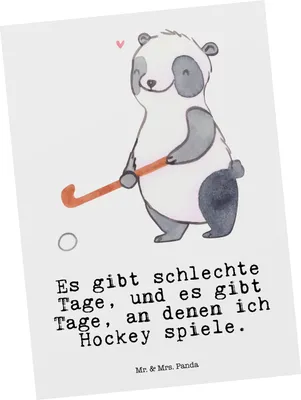 Produktbild von Mr. & Mrs. Panda Postkarte Panda Hockey spielen - Weiß - Geschenk, Fotokarte, Feldhockey, Ansichtskarte, Hockeyschläger, Ansichtskarten, Postkarten, Grußkarte, Verein