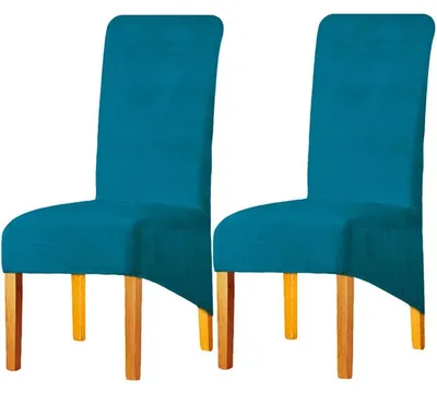 Produktbild von Stuhlbezüge XL Pfauenblau Samt 2er Set für Esszimmerstühle