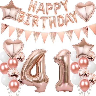 Immagine prodotto di Set di palloncini per il 41° compleanno - Palloncini rosa dorati per donne