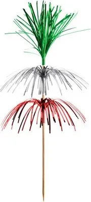 Produktbild von 100 Deko-Picker 18 cm grün/silber/rot "Feuerwerk" 3-lagig