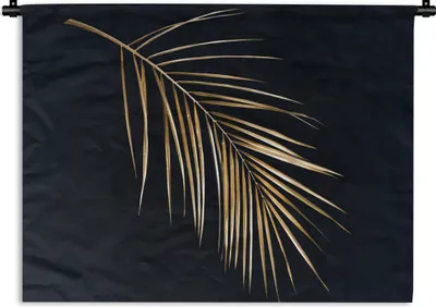 Produktbild von MuchoWow® Wandteppich Wandbehang Pflanzen - Gold - Schwarz - Blätter - Luxus 150x112.50 cm Tapisserie Dekoration Wandtuch - Wanddecke - Wandteppiche