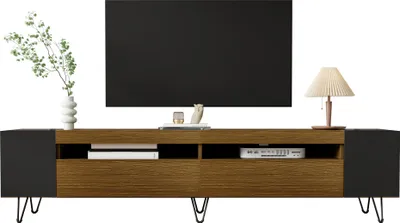 Obrázok produktu pre Fortuna Lai TV skrinka 180 cm v čiernej farbe a z dreva, moderný dizajn s praktickým a elegantným úložným priestorom