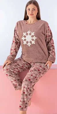 Zdjęcie produktu dla Piżama Damska Duże Rozmiary POLAR Brown 4XL Piżama 2-częściowa Długa Ciepła A-07