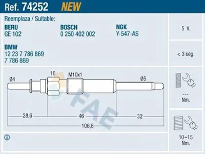 Produktbild von FAE 74252 Diesel Glühkerze für BMW 3 Touring (E91) M10x1