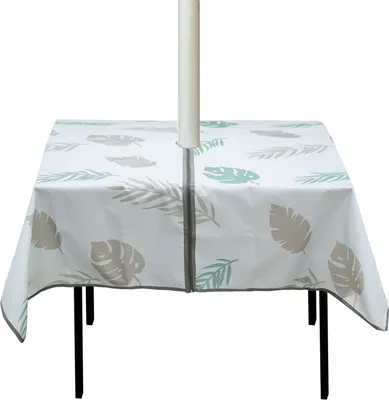 Produktbild von (1.5mx1.5m) Outdoor-Tischdecke mit Schirmloch und Reißverschluss, wasserdicht, für Picknick/Grill/Garten (Weiß Blume,150cm Quadrat)