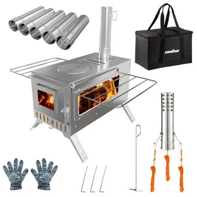 Obrázek produktu pro Venkovní krb - Venkovní pec - Krb pro kempování - Krb do stanu - Gril na dřevěné uhlí - Nerezová ocel