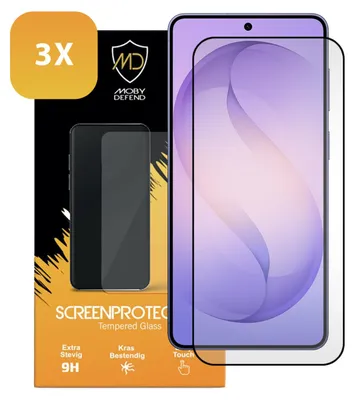 Productafbeelding van 3-Pack MobyDefend Screenprotectors - Geschikt voor  Samsung Galaxy S26 Plus (S26+)  -  Screensavers Met Zwarte Randen - Gehard Glas