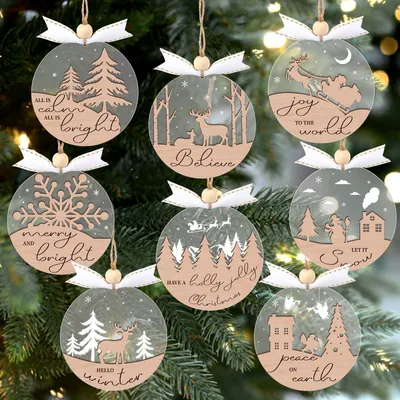 16er-Set Weihnachtsornamente aus Holz & Acryl – Rentier, Schneemann