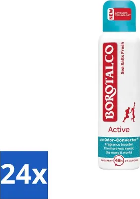 Immagine prodotto di Borotalco – Deodorante spray – Active – Sea Salts Fresh – 0% alcool – 150 ml - Confezione risparmio - 24 pezzi