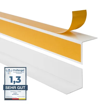 Produktbild von QUEST Tvrdý dekoratívny uhlový profil z PVC 15x15mm, 2m nalepený na vonkajšej strane, ochrana hrán, biela