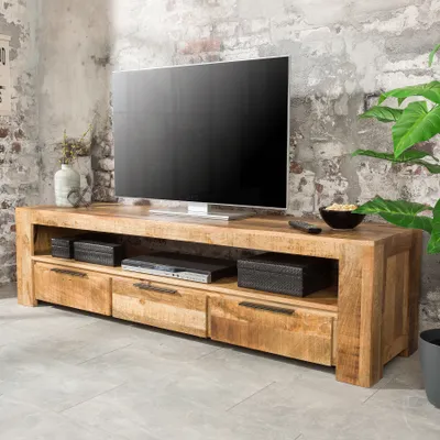 Produktbild von Massives TV-Board IRON CRAFT 170cm Mangoholz 3 Schubladen Lowboard Fernsehtisch Fernsehschrank