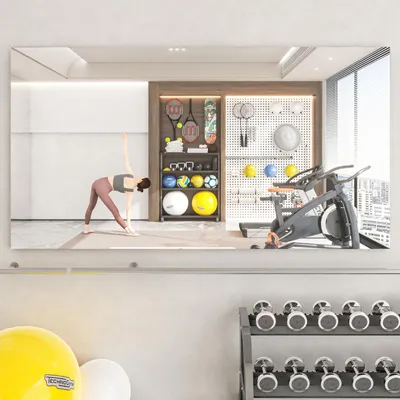 Image de Miroir mural corporel, 181x91 cm, sans cadre, en verre trempé, idéal pour le fitness