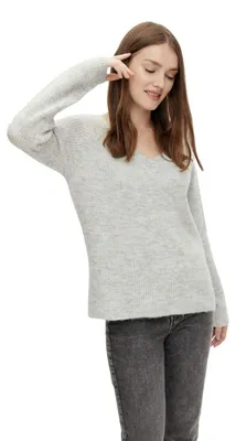 Produktbild von Women's Pieces Ellen Ls V-Ausschnitt Strickpullover Grau Weich Klassisch M
