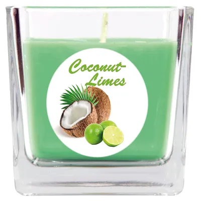 Produktbild von Duftkerze im Glas Coconut-Limes 8 x 7,5 cm – Viereck Duftkerze mit Deckel, ca. 50 Std. Brenndauer, Geschenk-Deko für Zuhause