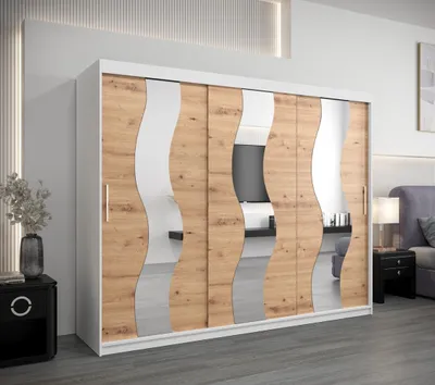 Produktbild von Schwebetürenschrank HEDVIKA – Breite 250 cm, Weiß / Eiche Artisan