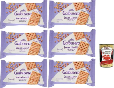 Produktbild von Galbusera Senza Lieviti Cracker con Farine di Mais e Orzo, Cracker mit Maismehl und Gerste, hefellos 6x 300 g + Italian Gourmet polpa 400g