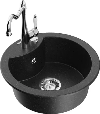 Produktbild von Mexen Diego 1-Becken-Granit-Spüle mit Mischbatterie Carla, Schwarz/Silbermetallic - 6512-73-670700-00