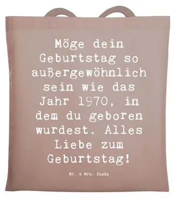 Produktbild von Mr. & Mrs. Panda Tote Bag Spruch 1970 Geburtstag - Braun Pastell - Geschenk, gute Laune, Happy Birthday, Laptoptasche, unvergesslicher Tag, Geburtstagsgeschenk, Tasche