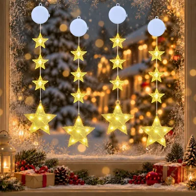Weihnachtslichterkette Sterne 9 LED 4er-Set batteriebetrieben Timer