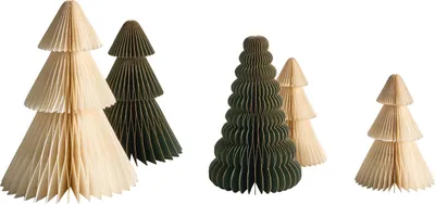 Obrázek produktu pro BELIANI Sada 5 vánočních ozdob béžové a zelené 3D papírové vánoční stromečky ve stylu origami vánoční motiv