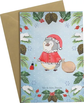 Produktbild von Mr. & Mrs. Panda Glückwunschkarte Pinguin Nikolaus - Weiß - Geschenk, hochzeitskarten, osterkarte, Weihnachten, weihnachtskarten, Grußkarten, einladungskarten