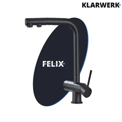 Zdjęcie produktu dla Felix | 3-drożna wyciągana bateria premium czarny mat | bateria kuchenna ze stali nierdzewnej z osmozą | bateria - 360 stopni | filtr 3 przyłącza