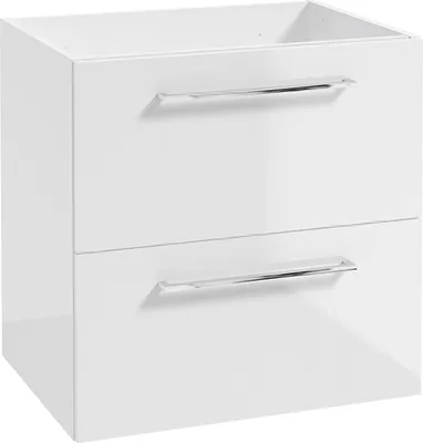 Produktbild von Badezimmer Unterschrank mit 2 Schubladen, 60 cm breit, in weiß Hochglanz mit Metallgriff in chrom MESSINA-107, B/H/T: ca. 60/60/45 cm