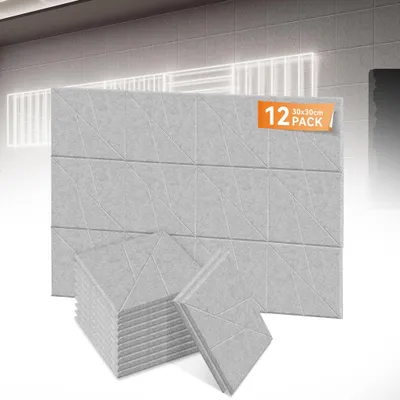 Obrázek produktu pro LZQ sada 12 čtvercových akustických panelů 30x30x0,9 cm samolepicí zvukové izolace ve tvaru V světle šedá