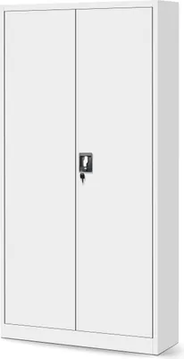 Produktbild von Aktenschrank mit Geheimfach Metallschrank Büroschrank Stahlblech Pulverbeschichtung 185 cm x 90 cm x 45 cm Farbe: weiß