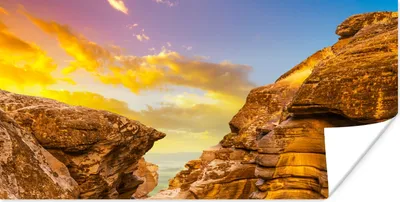 Produktbild von MuchoWow® Poster Felsen - Meer - Sonnenuntergang - Natur - Wasser 40x20 cm - Poster für die Wand - Poster Schlafzimmer