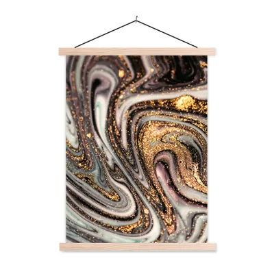 Produktbild von MuchoWow® Textilposter Marmoroptik - Gold - Glitter - Luxus - Marmor - Weiß 40x53 cm mit holzfarbenen Rahmen - Schlafzimmer
