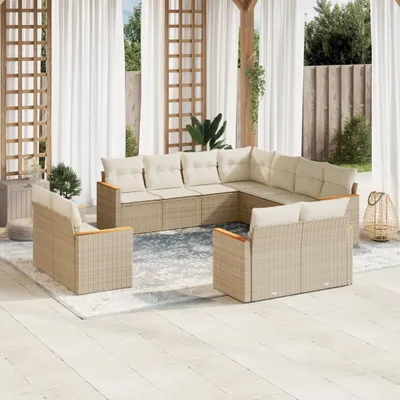 Produktbild von Design 11-tlg. Garten-Sofagarnitur mit Kissen Beige Poly Rattan, Gartenmöbel-Sets 2024 Neu