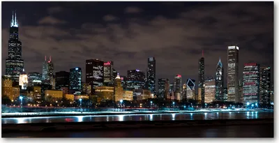 Produktbild von Tulup Glas-Bild -140x70- Wandkunst Dekorative Wand für Küche & Wohnzimmer - Sehenswürdigkeiten & Architektur - Chicago bei Nacht - Schwarz