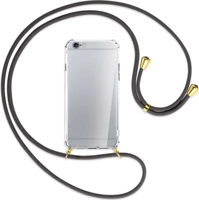 Produktbild von Handykette Backcover-Schutzhülle mit Band (Metall goldfarben) für Apple iPhone 6 / 6S - dunkelgrau
