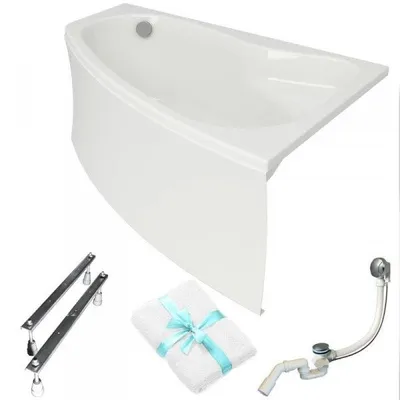 Obrázok produktu pre Aqua For You | Vaňa Cersanit – 150 x 100 cm – Asymetrická vaňa – Biely obklad – so sifónom – s nožičkami – Akryl – – Antibakteriálna
