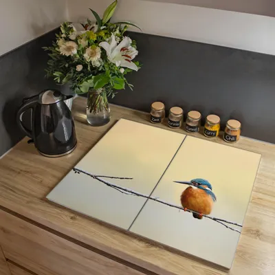 Produktbild von banjado Herdabdeckplatte zweiteilig je 30x52cm groß mit Gummi Abstandshalter, ESG Sicherheitsglas mit Motiv Pause [HAP2 10457]
