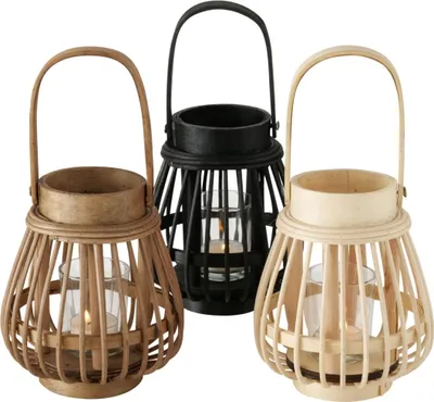 Produktbild von IIVIE Windlicht Set 3-teilig, Bambus, 3 Farben, H 16cm, Ø 14cm, für Innen & Außen