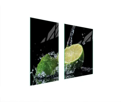 Produktbild von Herdabdeckplatten 2 teilig 75x52 Glaskeramikkochfeld Abdeckung Glas Schneidebrett Limette Schwarz