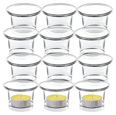 Produktbild von Set von Teelichtgläsern, 12 Stück Votivkerzenhalter, Teelichthalter aus Glas, Windlicht, Kerzenhalter, Tischdekoration für Hochzeiten und Partys