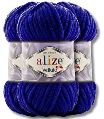 Produktbild von Alize 3x 100g Velluto dicke Wolle, Uni, Chenille, Häkeln, Stricken (Navy | 360)