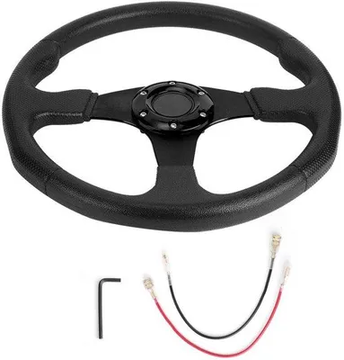 Productafbeelding van Aluminium sportstuur met lederen omtrek, 350 mm - 14 inch, raceauto-design met kleurrijke strepen - auto-accessoire (zwart)