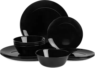 Produktbild von Serviesset aus Opalglas, 12-teilig, für 4 Personen, schwarz, spülmaschinenfest