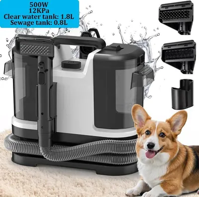 Image de Nettoyeur pour tapis et tissus d'ameublement - Nettoyeur portable à main pour taches - Puissance d'aspiration de 500 W et 12 kPa - Fonction pulvérisation et lavage-aspiration - Réservoir d'eau de 1 080 ml - Pour voiture, canapé, tapis - Prise UE 220–240 V