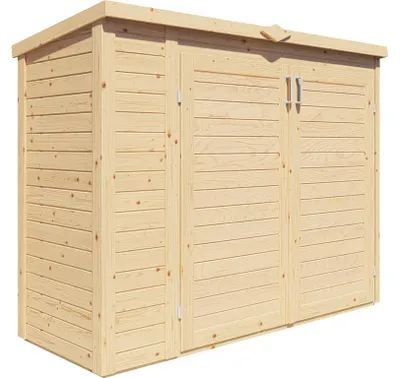 Produktbild von WOODTEX Naturbelassen Multibox 3 Geräteschrank Mülltonnenbox, Fichtenholz 14 mm, Gartenhaus, Vorgefertigte Elemente, Stabile Rahmenbauweise, Inklusive Fußbodenelement
