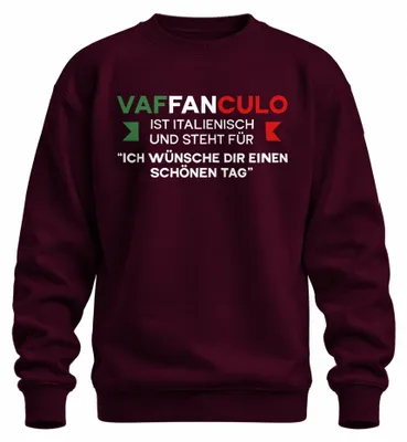 Imagen del producto de "Vaffanculo". Te deseo un buen día. Camiseta de cuello redondo uni, estilo italiano, color burdeos, talla L