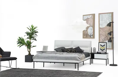 Produktbild von Garnitur Schlafzimmer Doppelbett Bett Nachttische Weiß Set 3tlg