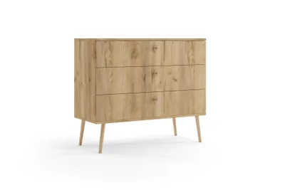 Produktbild von Kommode 100 cm Eiche Craft mit Schubladen Holzbeine Boho Skandi Sideboard modern