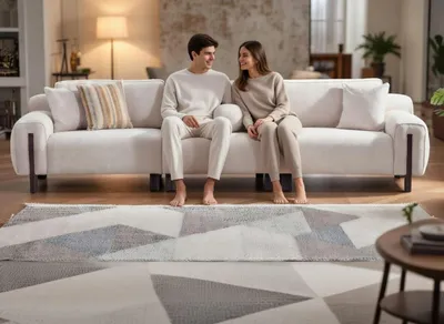 Produktbild von Elegantes 4 Sitzer Sofa weiß Mit Holzbeinen Modernes Design