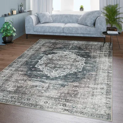 Produktbild von TT Home Wohnzimmer Teppich Flachgewebe Marokkanisch Design Used Look Ornamente Waschbar Größe 80x150 cm